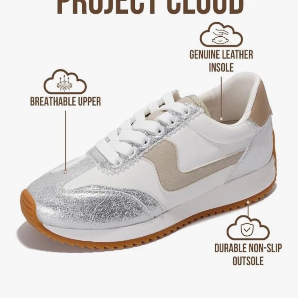 Project Cloud Women's Silver and White Sneakers